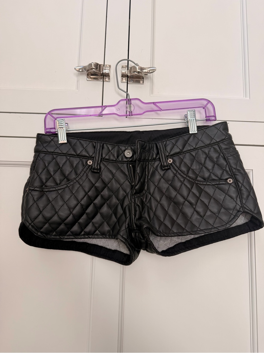 Quilted Faux-Leather Black Women's Shorts